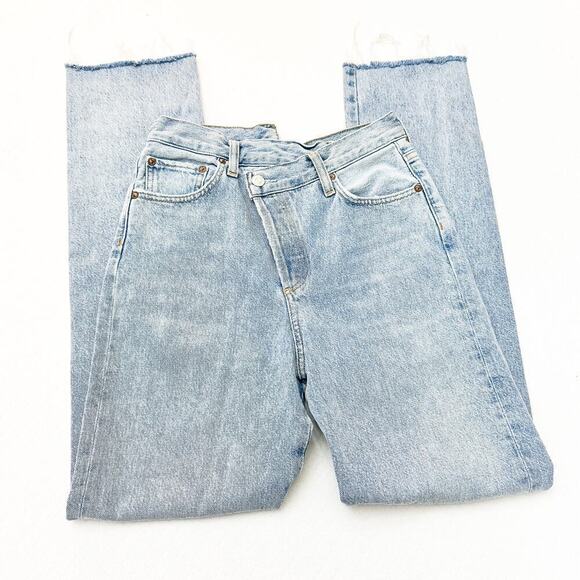 AGOLDE Criss Light Wash Assymetric Waist Denim Jeans Straight Blog Fave Size 24 - Picture 4 of 8